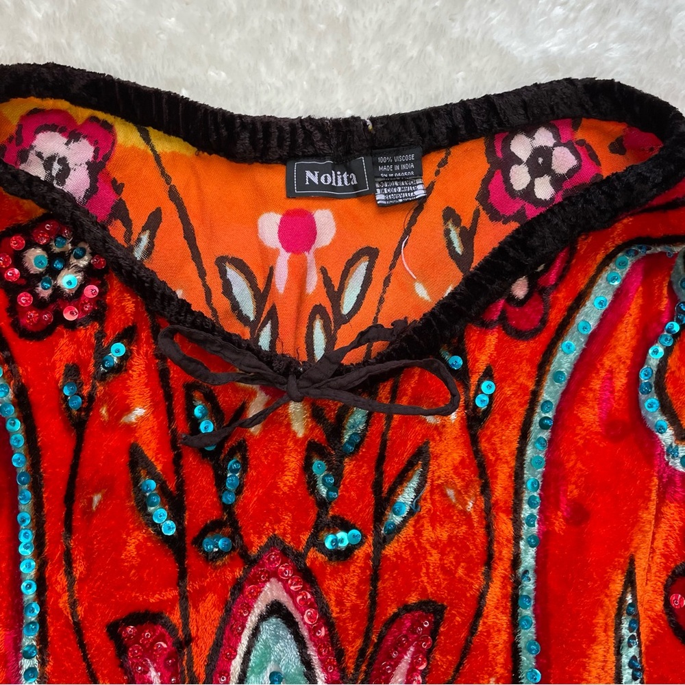 Nolita vintage velvet sequin multicolor 70’s style flowy unique midi skirt - Picture 5 of 8